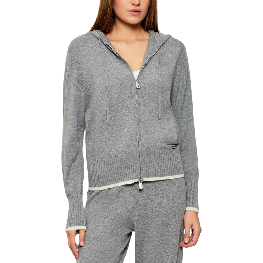 Maglia donna con cappuccio e zip in misto cashmere