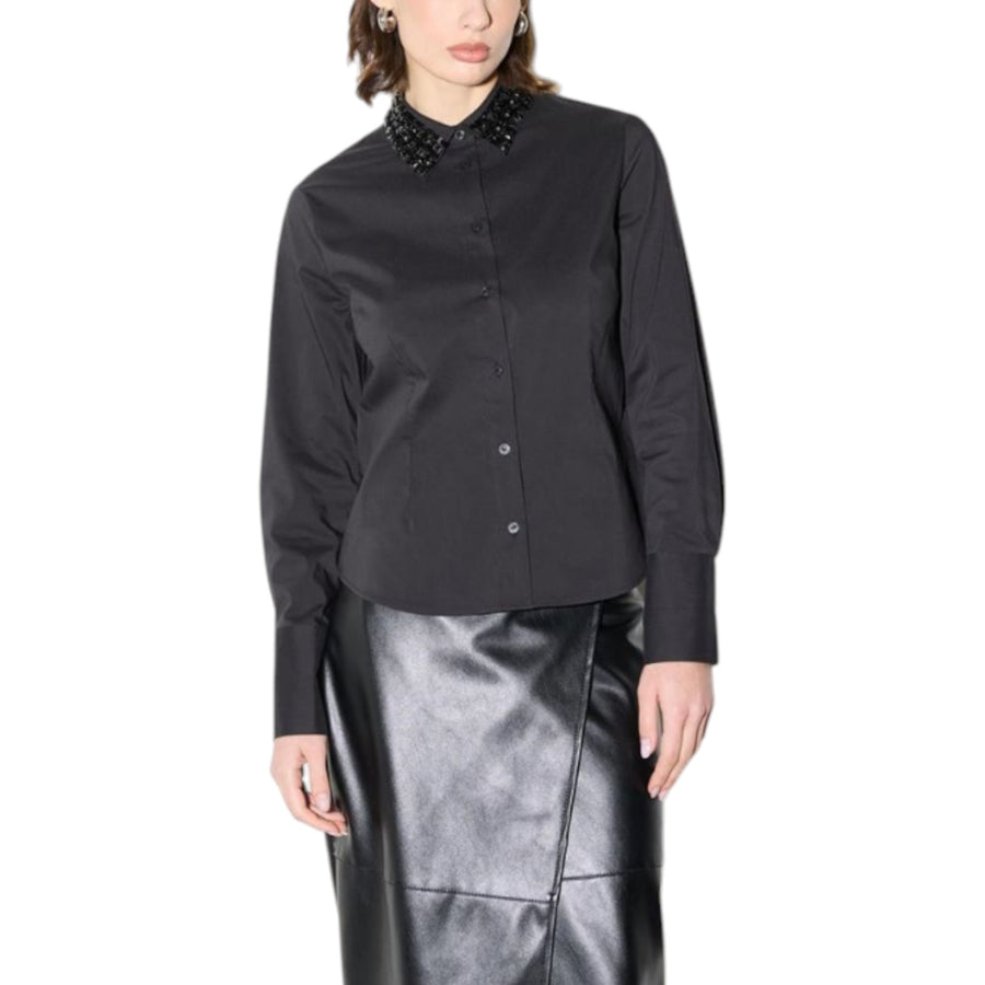 Camicia donna slim fit con colletto ricamato