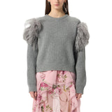 Maglia donna in lana a coste con piume