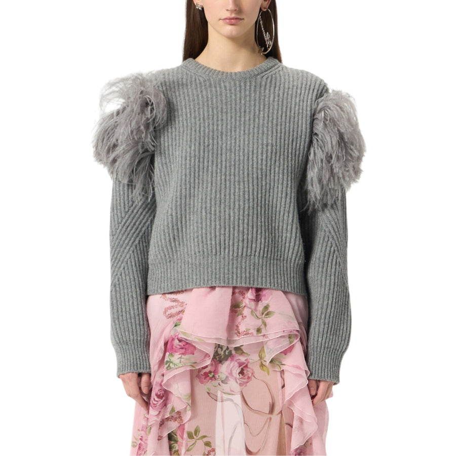 Maglia donna in lana a coste con piume
