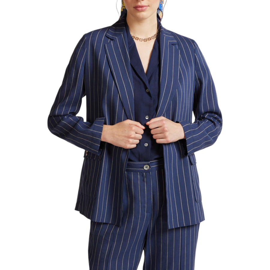 Giacca donna gessata in lino e lyocell