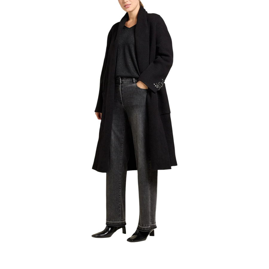 Cappotto donna in maglia ricamato a mano