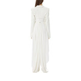 Giacca donna in tessuto compact con strascico in tulle