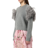 Maglia donna in lana a coste con piume