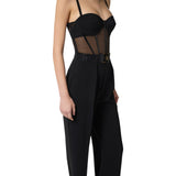 Tuta donna in crêpe leggero e tulle