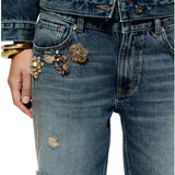 Jeans donna donna destroyed con spille gioiello