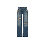 Jeans donna donna destroyed con spille gioiello