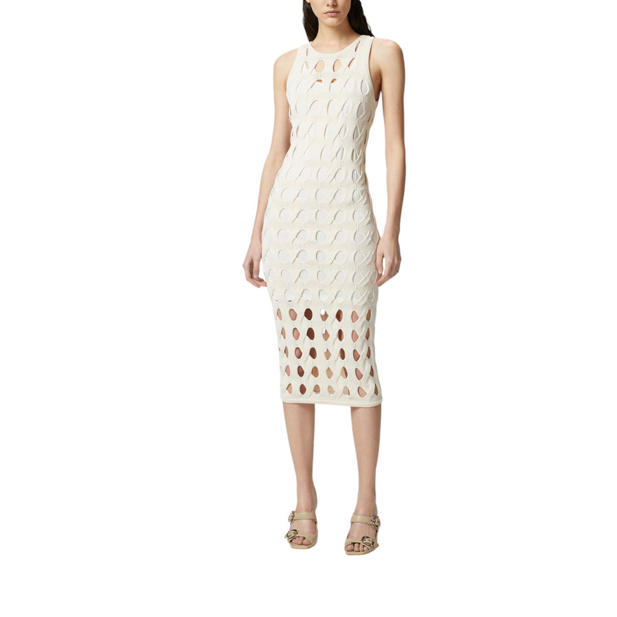 Abito donna midi in maglia traforata