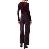 Pantaloni donna cropped in velluto con cintura in pelle