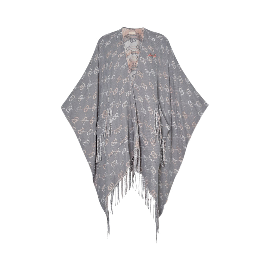 Poncho donna con logo jacquard