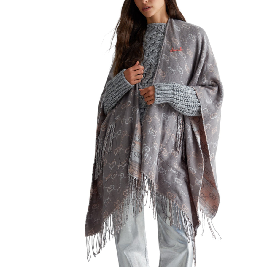 Poncho donna con logo jacquard