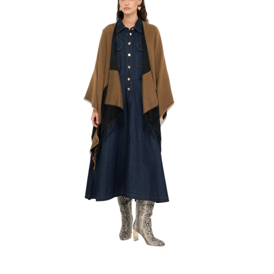 Poncho donna con logo e frange