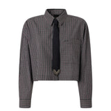 Camicia donna cropped a quadretti con cravatta