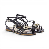 Sandali donna in vernice con logo gioiello
