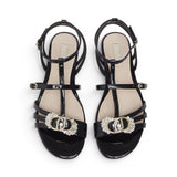 Sandali donna in vernice con logo gioiello