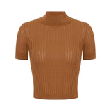 Top donna in maglia con trasparenze