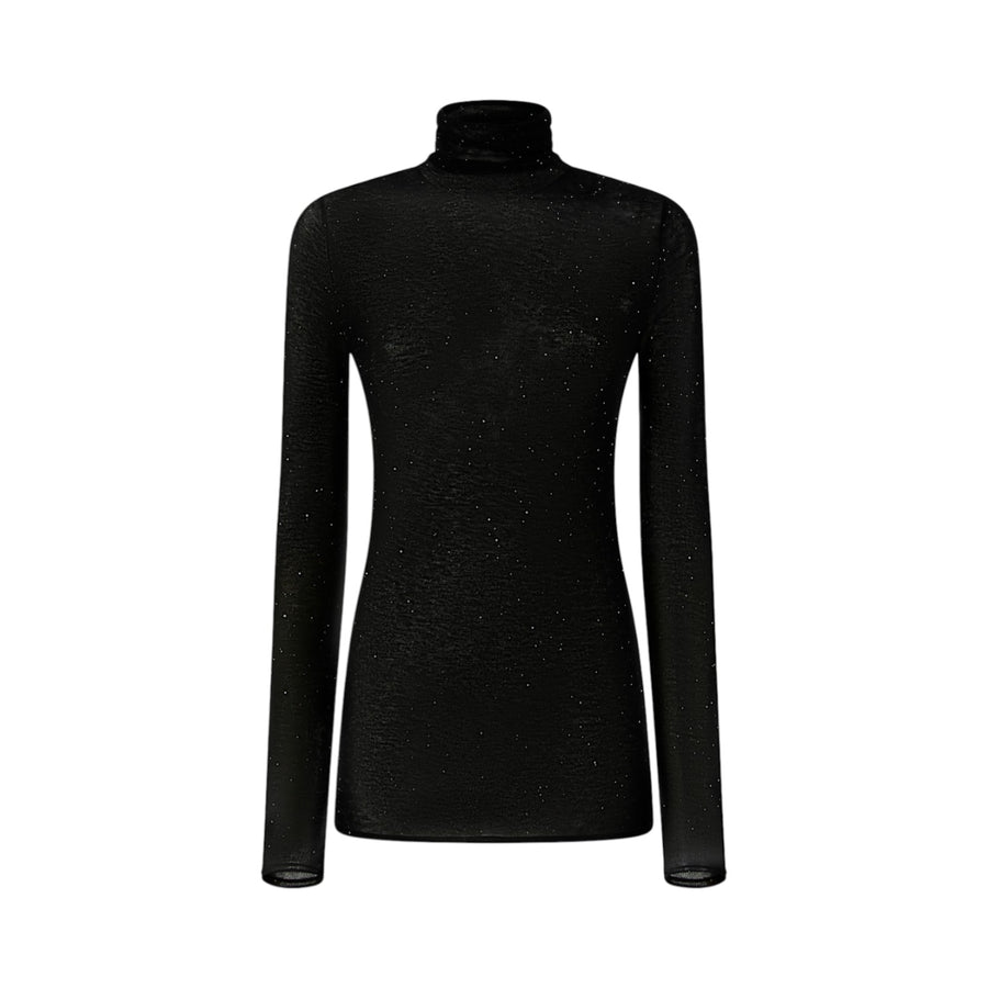 Maglia donna aderente a collo alto con micro paillettes