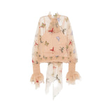 Blusa donna in rete con ricami a farfalla