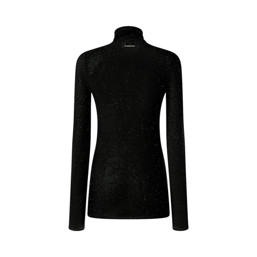 Maglia donna aderente a collo alto con micro paillettes