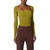 Body donna in maglia a costine con dettagli à jour