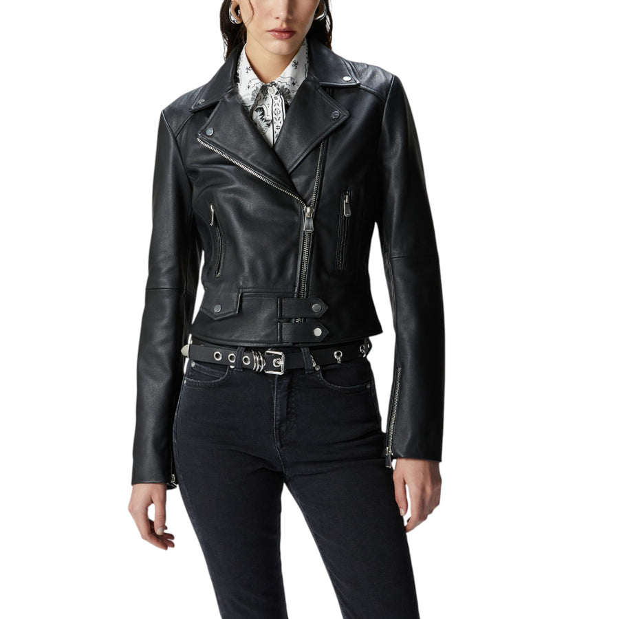 Giacca donna biker corta in nappa con zip