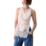 Top donna jacquard con dettagli in pizzo