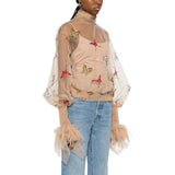 Blusa donna in rete con ricami a farfalla