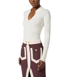 Maglia donna a costine con dettagli à jour