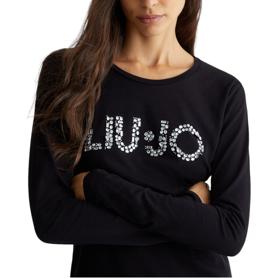 T-shirt donna con logo e strass