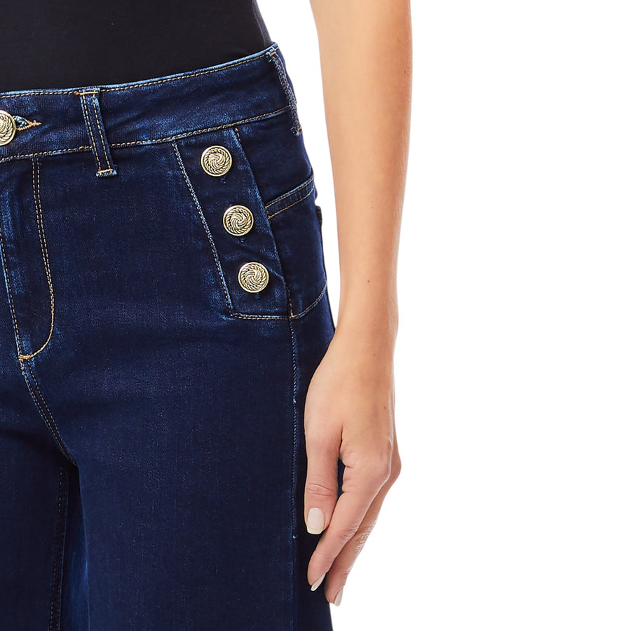 Jeans donna flare con bottoni