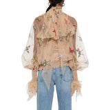 Blusa donna in rete con ricami a farfalla