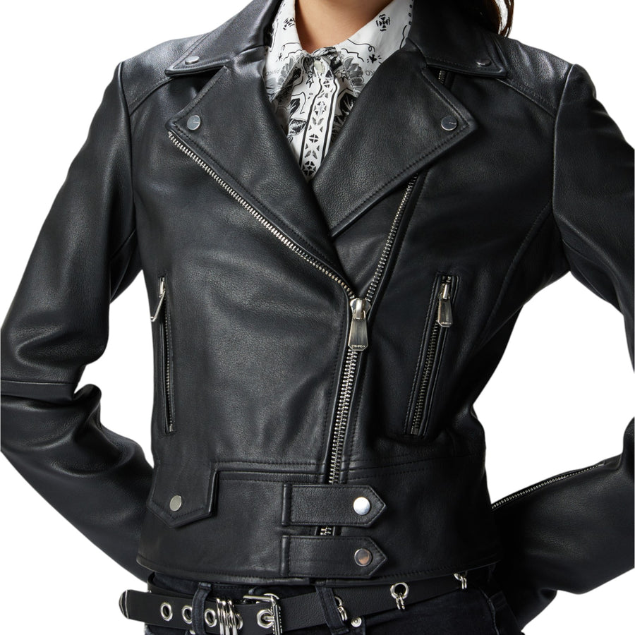 Giacca donna biker corta in nappa con zip