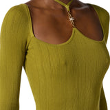 Body donna in maglia a costine con dettagli à jour