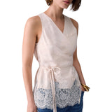 Top donna jacquard con dettagli in pizzo