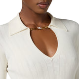 Maglia donna a costine con dettagli à jour