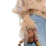 Blusa donna in rete con ricami a farfalla