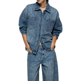 Giacca donna donna oversize in denim con strass
