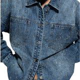 Giacca donna donna oversize in denim con strass