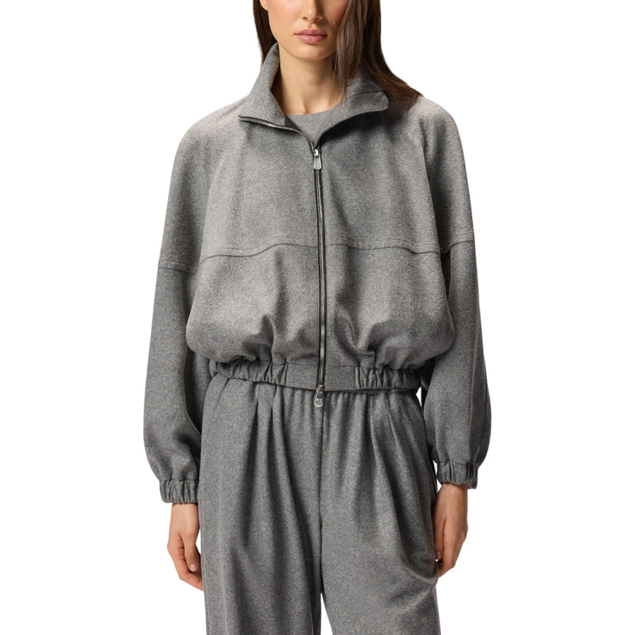 Bomber donna con zip in misto lana
