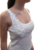 Canotta donna in jersey a costine con ricamo Cornely