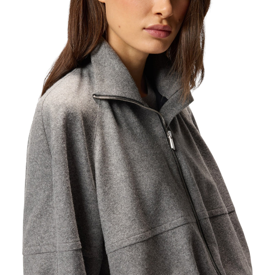 Bomber donna con zip in misto lana