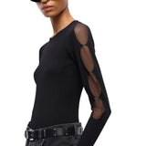 Maglia donna leggera a coste con trasparenze