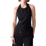 Top donna jacquard con ricami gioiello