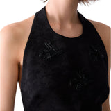 Top donna jacquard con ricami gioiello