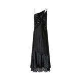Abito Donna lungo in satin con drappeggio e pizzo