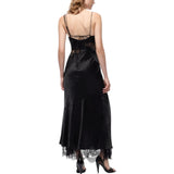 Abito Donna lungo in satin con drappeggio e pizzo