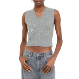 Top donna in lana con strass