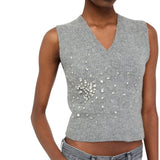 Top donna in lana con strass