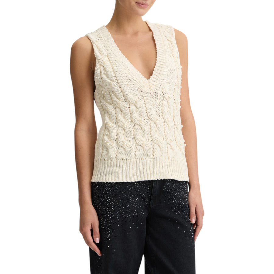 Gilet donna panna con perle