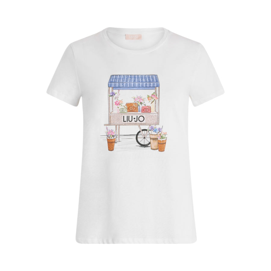 T-shirt donna con stampa e strass